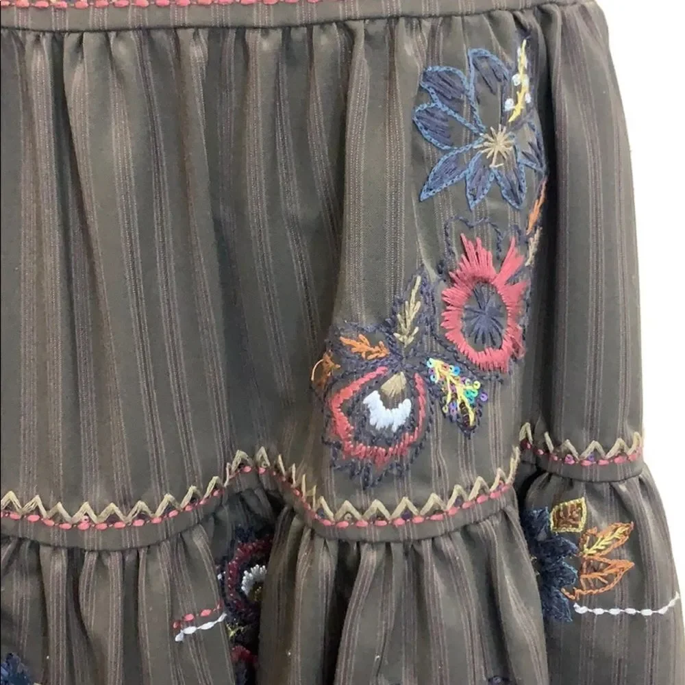 Floral Stitched BCBG Striped Skirt
